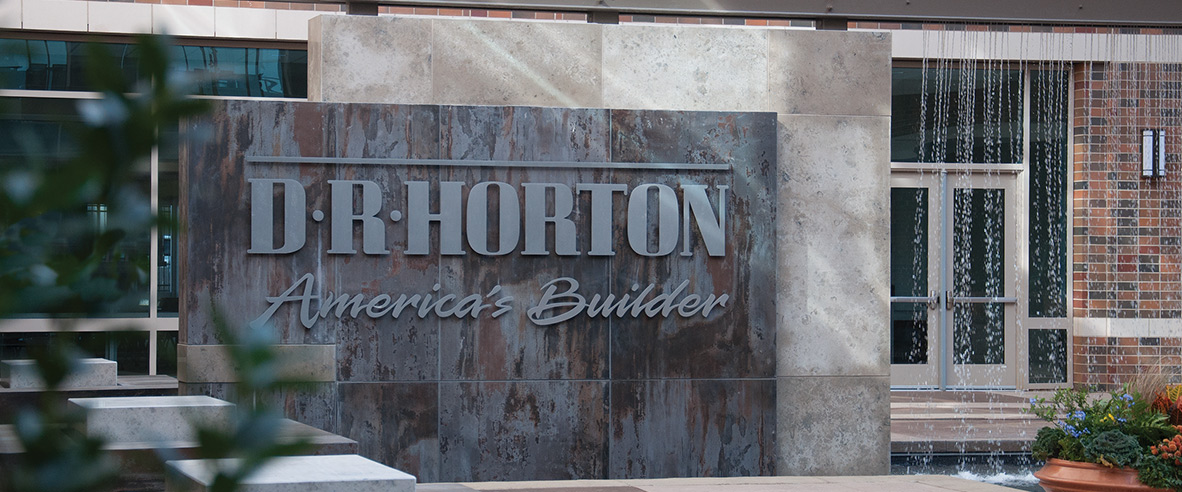 D.R. Horton logo on fountain wall